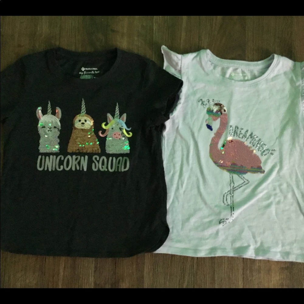 Two glittery sequence girl shirts
